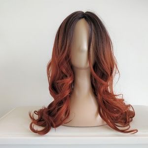 24" Red Wavy Ombre Microfilament Top Wig
